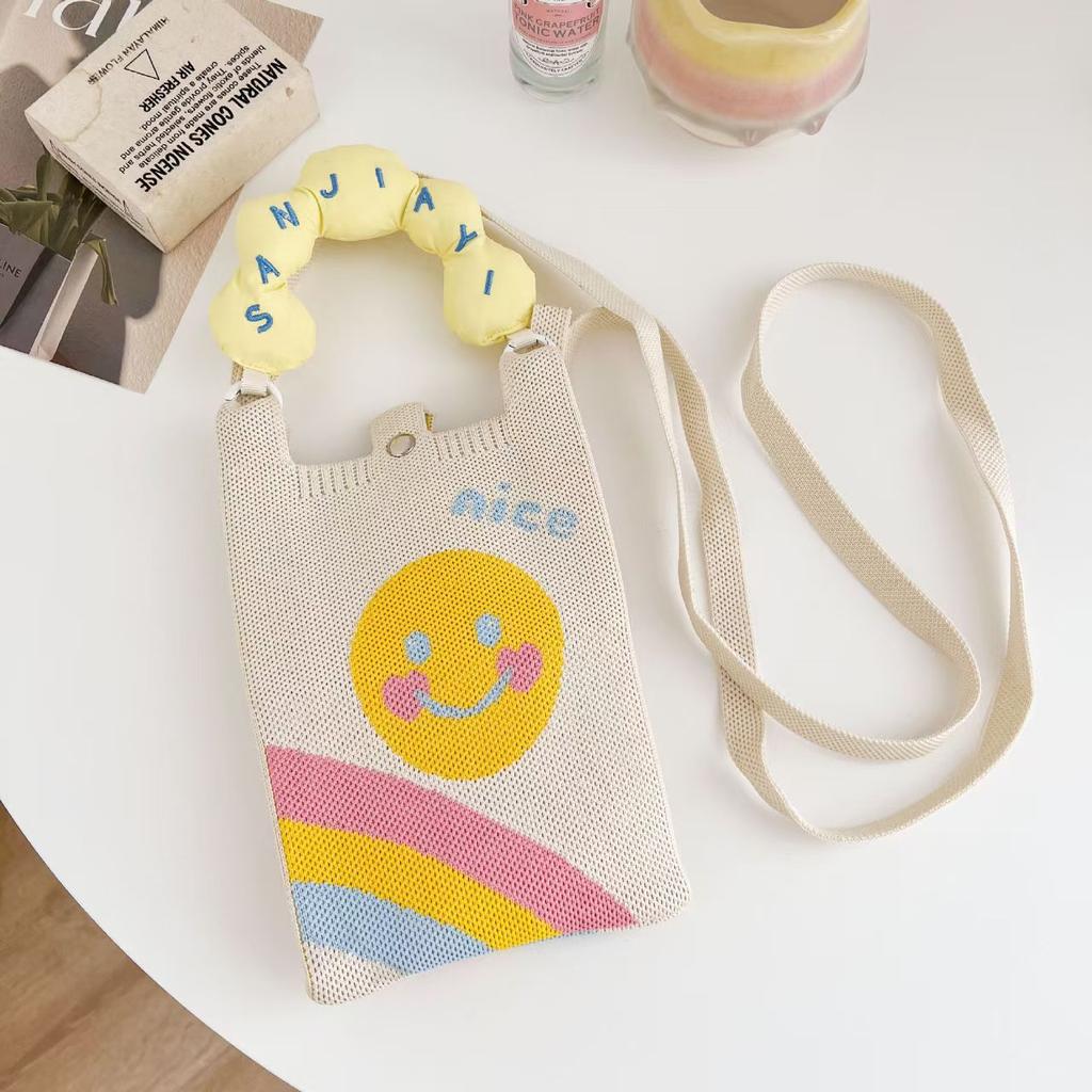 Sommer Damen Niedliche Mini-Tasche Vielseitige Mode Handytasche Cartoon Gestrickte Handtasche Umhängetasche Umhängetasche