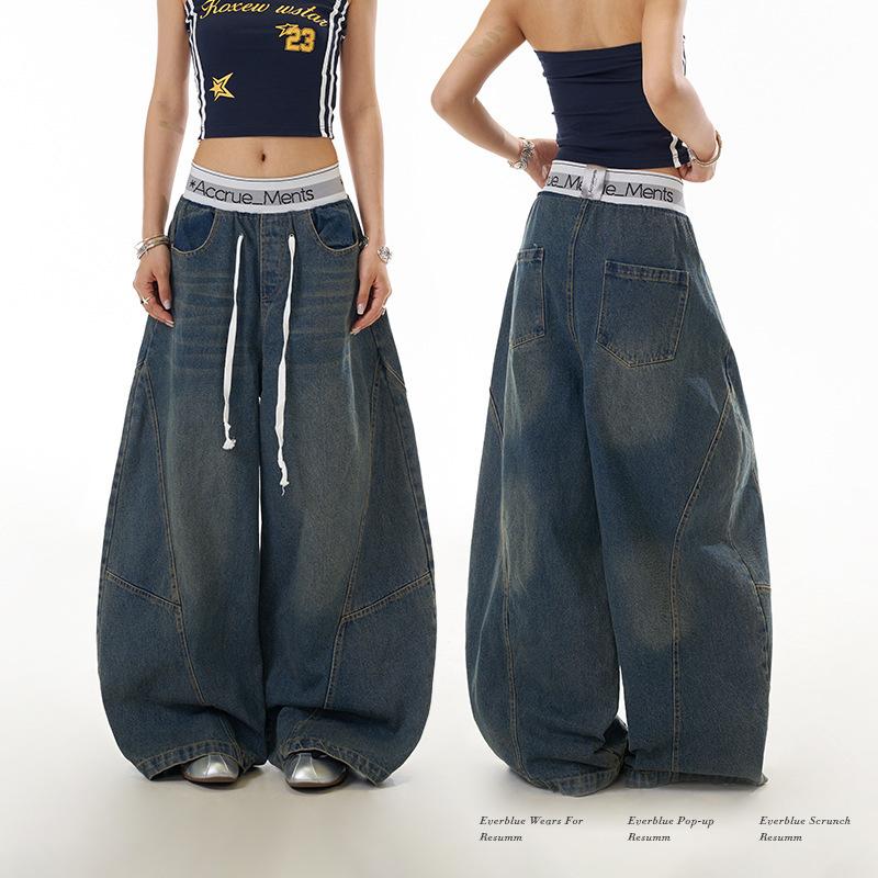 Unisex High Waist Barrel Jeans Loose Fit Streetwear Wide Leg Jeans Vintage American Zip Fly Stretch Denim Trousers