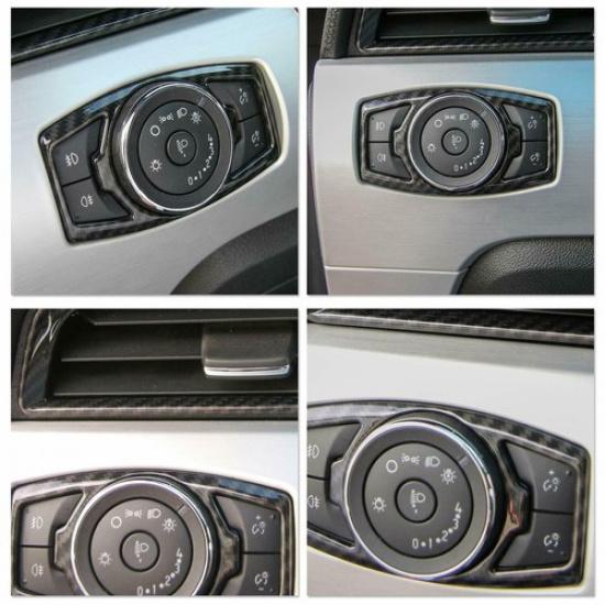 Carbon Fiber Headlight Switch Trim Decor Cover for Ford F150/Mustang 2015-