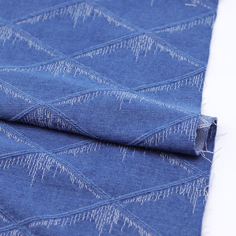 Diamond Jacquard Washed Denim Fabric for DIY Handmade Clothing