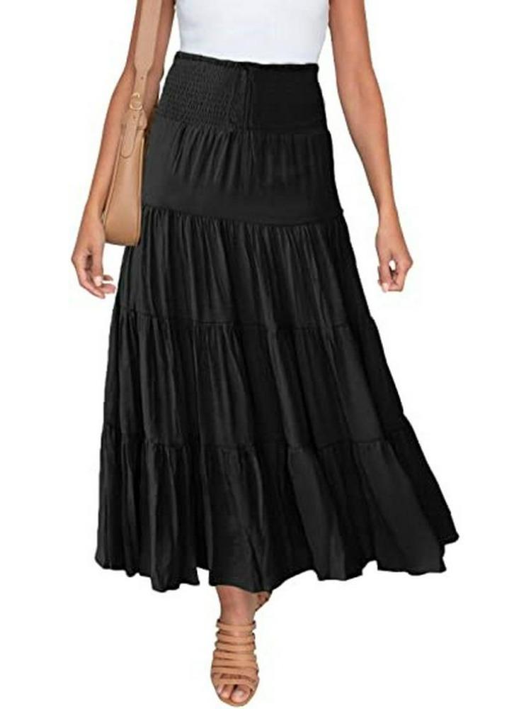 2026 Summer Fashion Women Bohemian High Waist Elastic A-Line Skirt