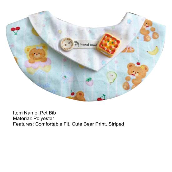 Bear Print Pet Bib Adjustable Snap Button Cute Cat Bandana Bib Sweet Striped Dog Bib for Small Medium Dogs Cats