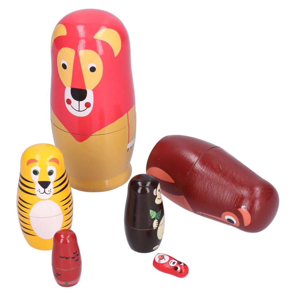 6Pcs Russian Nesting Dolls Kit Wooden Cartoon Animal Pattern Ornament Children s Festival Gifts