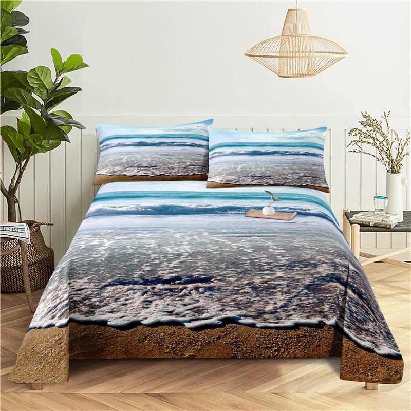 2/3Pcs Beach Bedding Sheet Home Digital Printing Polyester Bed Flat Sheet With Pillowcase Print Bed Sheet