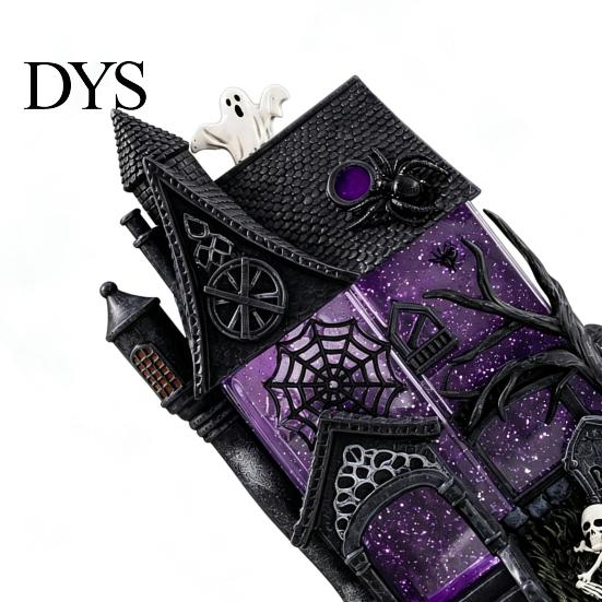 Unique Holiday Souvenir Gift Gothic Resin Glitter Village Decoration, Halloween Haunted House Figurine with Purple Collectible Tabletop Decor Windows,