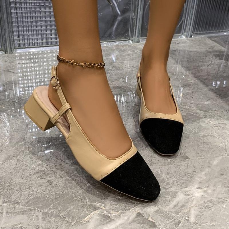 Women's Colorblock Low Heel Closed Toe Sandals, Retro Single Strap Backless Flats