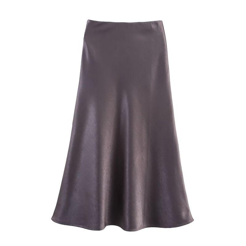 Kaslead New Women clothes Western Style Fashion Satin Thickened Composite Autumn and Winter Crisp Elastic Waist Skirt