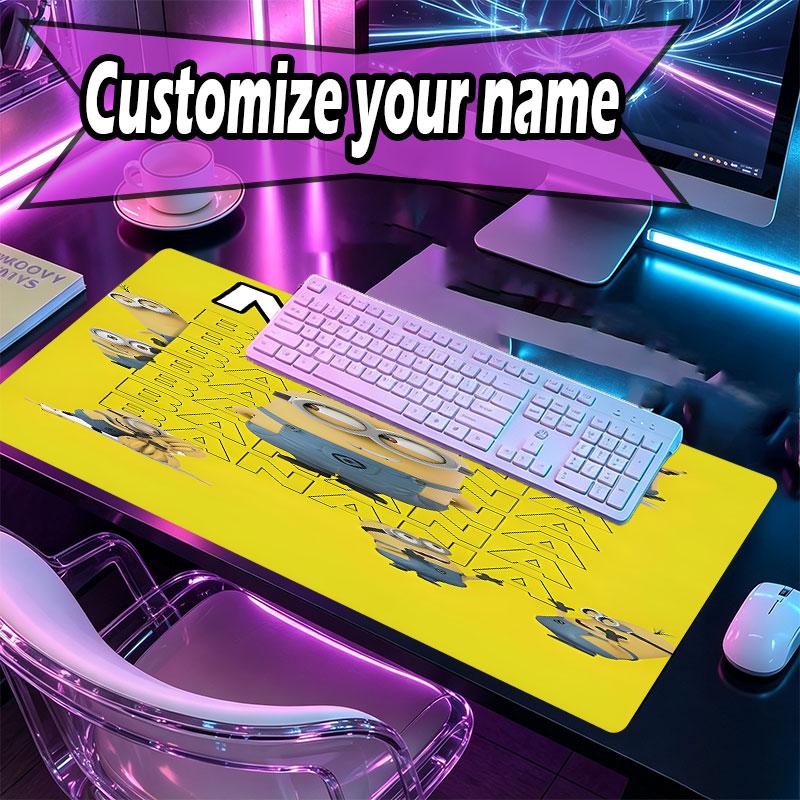 Custom Name Personalized Minions Pattern Mousepad, Laptop PC Desk Mat, Decorative Desk Mat for Home Keyboard Pad Gift