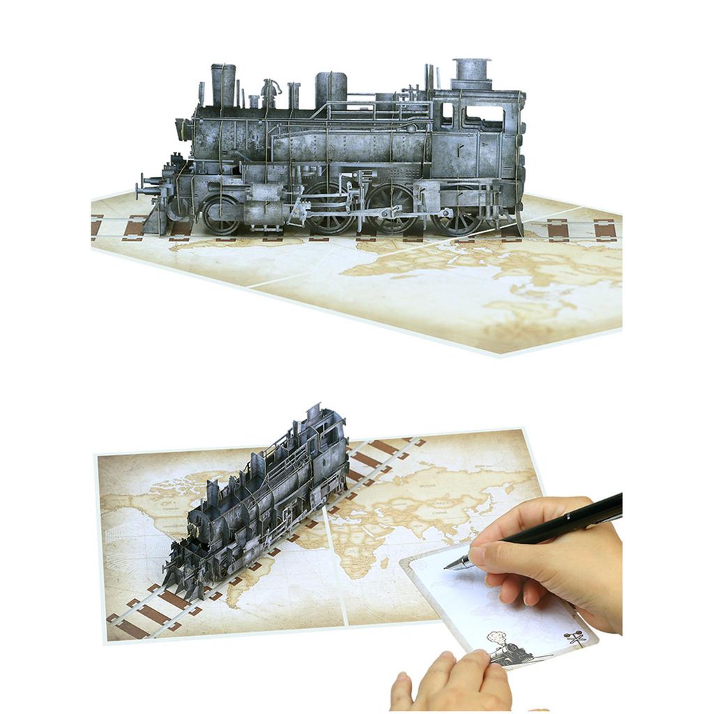 Steam Train 3D Greeting Card Happy Birthday Card with Envelope Creative Fathers Day Gift for Dad Grandad Husband