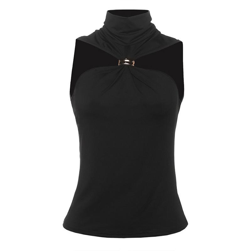 European and American style spring new women's clothing personalized metal decoration sleeveless neck hanging sexy slim vest top women