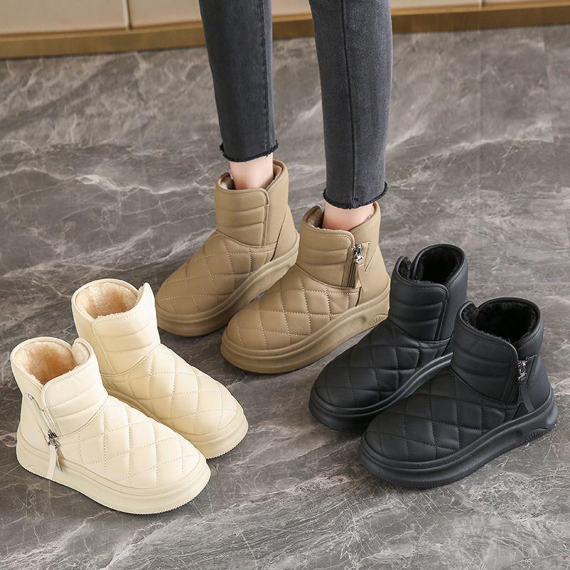 Sněhule Dámské Zimní kotníkové boty Dámské Teplé kozačky podšité kožíškem Boty na zip Ploché tenisky Outdoorové boty