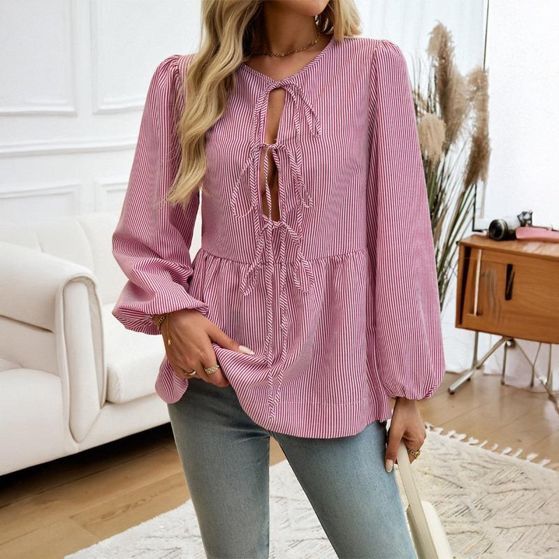 Casual Vacation Style Lace-up Women's Shirt for Summer