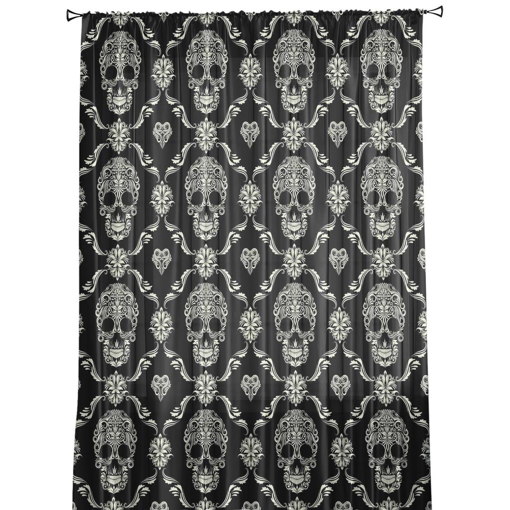 Skull Black Sheer Curtains Window Tulle Curtains For Living Room Bedroom For Kitchen Veiling Curtains Decoration