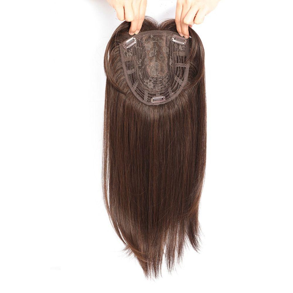 Toupet Gerade Topper Haare Mittelscheitel Pony Pony Haarverlängerung Haartopper für Damen 2/30 gray