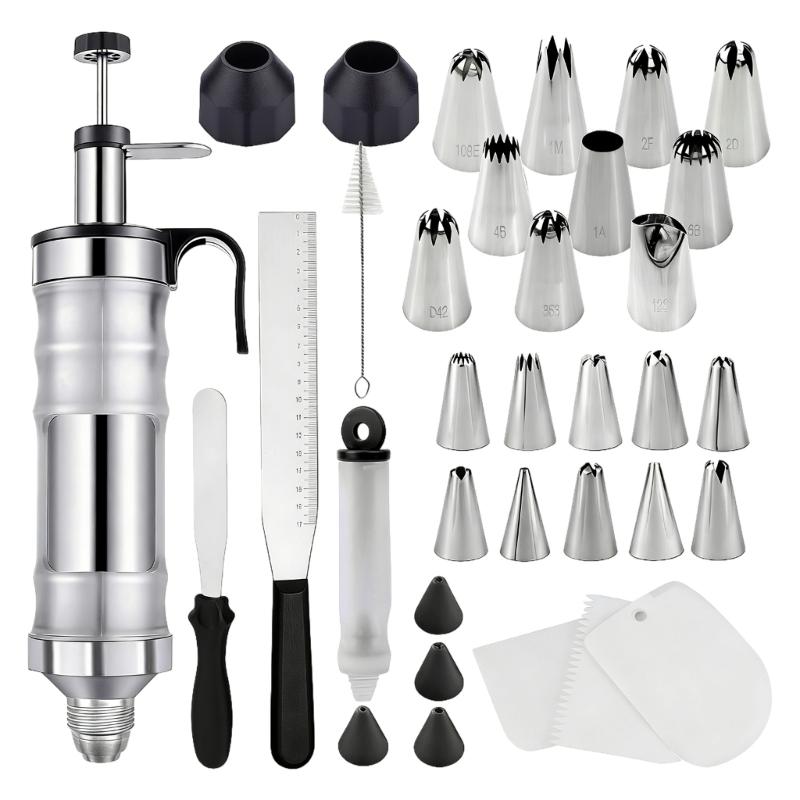 Professional Metal Cookie Frosts Decorating Set Includes 34Pieces Professional Cake Decorating Set For Home Bakers