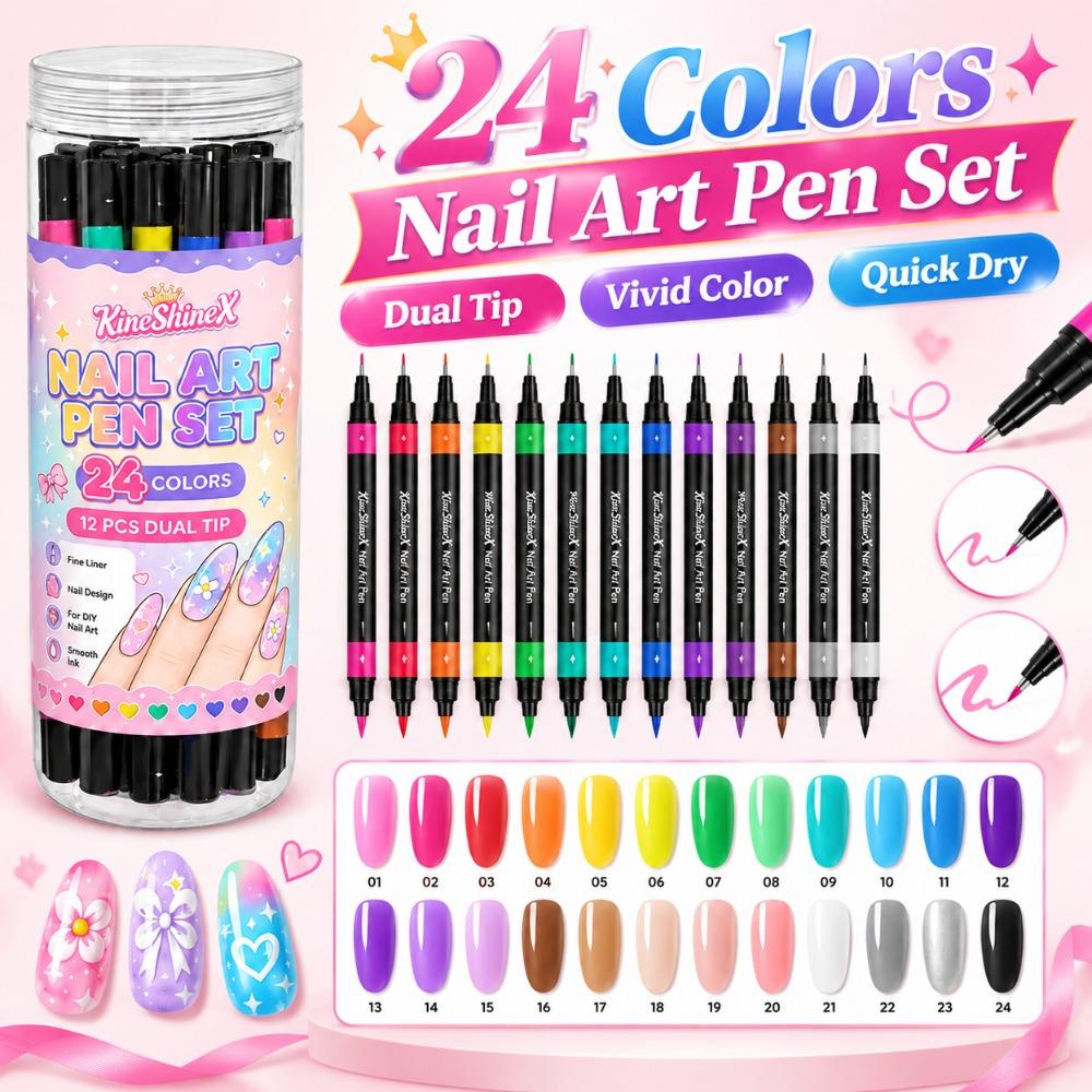 Vivid Color Nail Marker Dual Tip Nail Drawing Pen Set Portable Nail Art Pen Salon Manicure