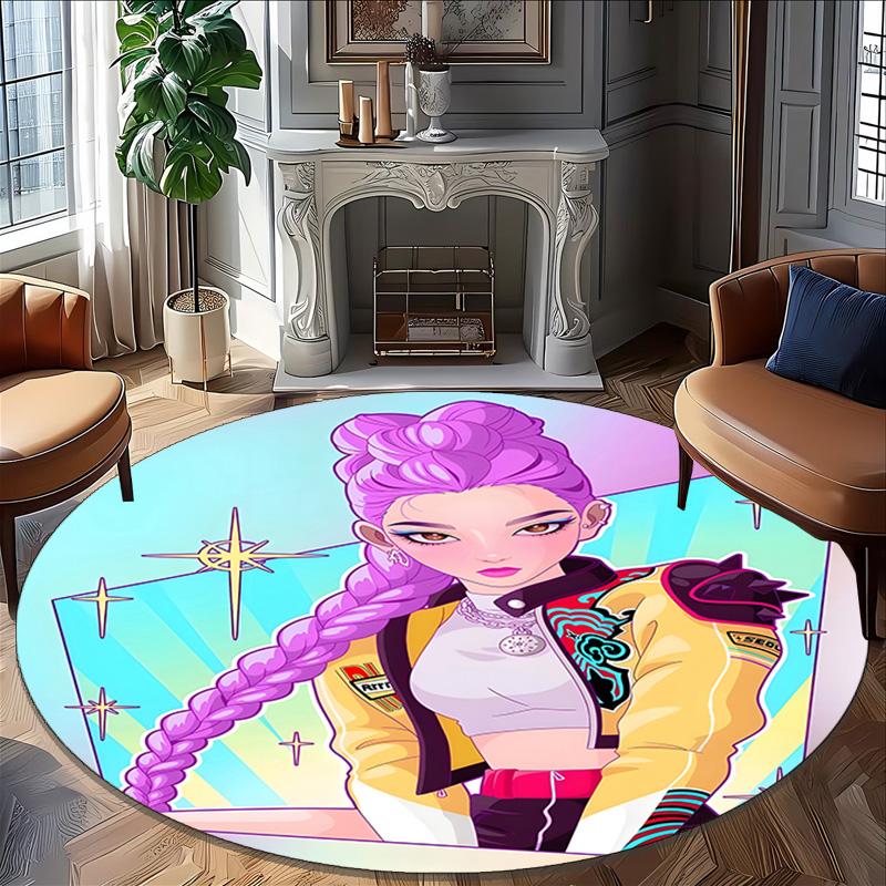 1pc KPop Demon Hunters RUMI5 Print Round Carpet Chair Round Carpet Suitable for Bedroom Living Room Home Decorative Carpet