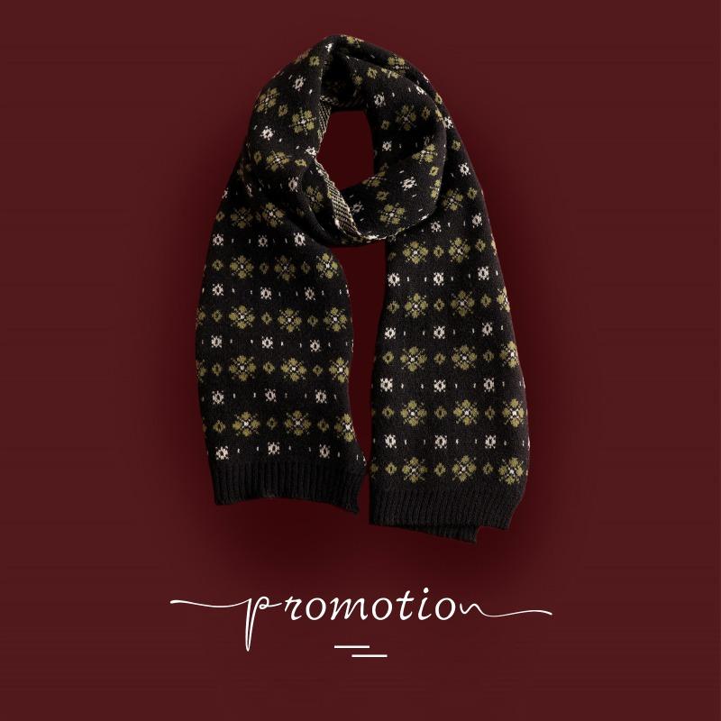 Versatile Christmas Knitted Wool Red Scarf Deer Elk Print Snowflake Warm Personality Couple Scarf Student