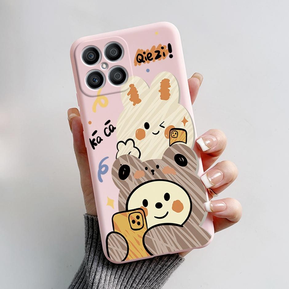 

For Honor X8 4G Exquisite Beautiful Painted Phone Bumper Liquid Silicone Case Fro Honor X8 4G Unique Cute Cartoon Camera Carcasa Honor X8 4G
