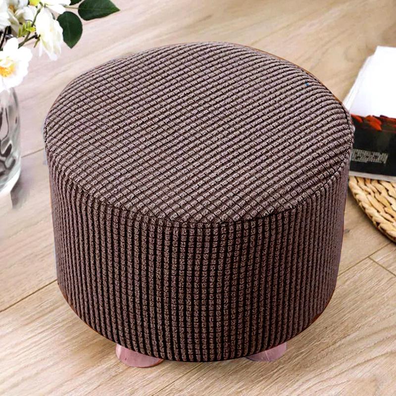 1Pc Round Seat Cover Elastic Protector Soft Pouffe Stool Removable Flannel Stool Cover Footstool