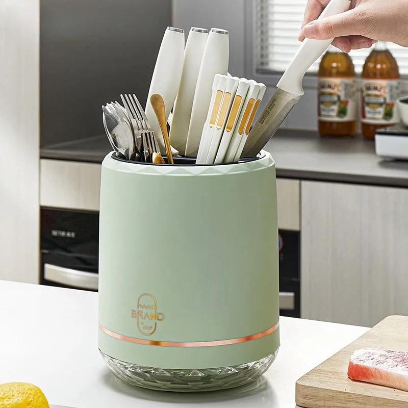 Rotation Knife Holder Utensil Holder Kitchen Cutlery Drainer Tableware Storage Bucket Detachable Chopstick Spoon Storage Rack