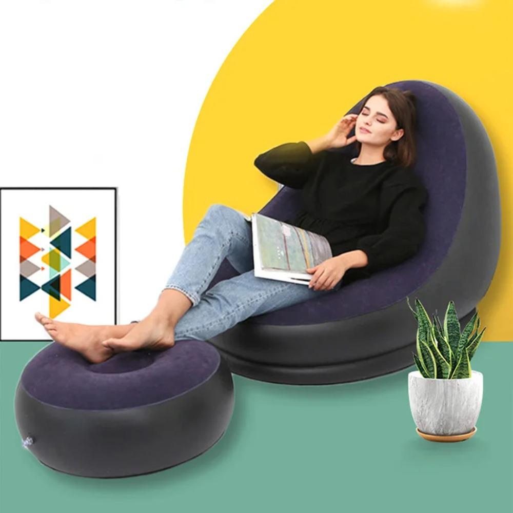 Lazy Inflatable Lounge Chair Fit For Adults Folding Portable Lazy Sofa With Foot Stool Air Couch Sofa Fit For Livingroom And Bedroom