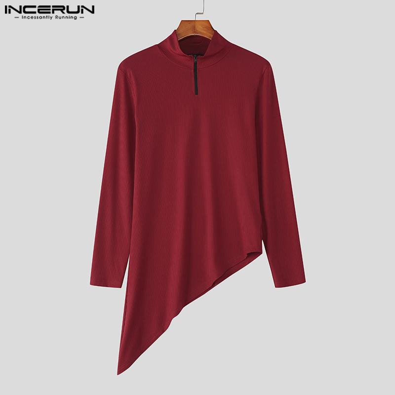 INCERUN Herbst Herren Rollkragen Patchwork Langarm Unregelmäßige Ripp Tops Unterhemden