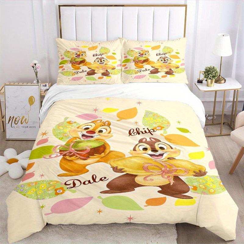 3pcs Nuts Chip 'n' Dale Cartoon Design Bedding Set 1 Soft Quilt Cover + 2 Pillowcases, Machine Washable Suitable for All Seasons,S062