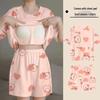 Korean Style Women's Cartoon Pajamas Set with Built-in Bra - Short-Sleeved, Loose, Plus Size, Summer Homewear