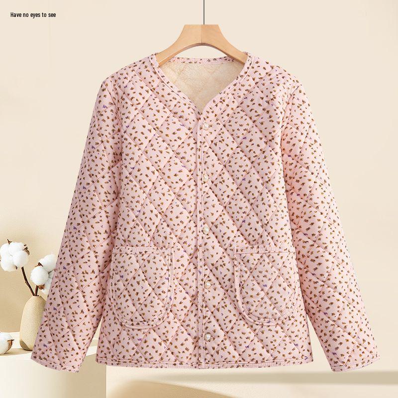 2025 Autumn/Winter Plus Velvet Thickened Cotton Jacket for Middle-Aged & Elderly Women – Warm Padded Outerwear