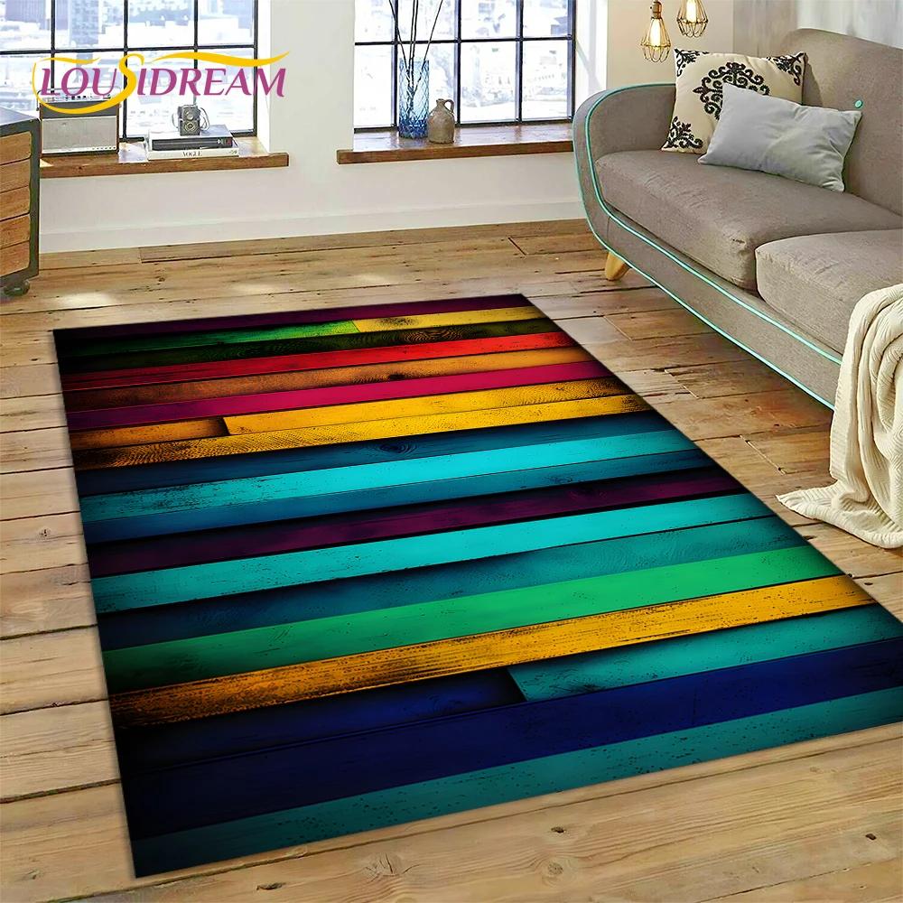 3D Bunt Holzmaserung Holz Kundenspezifischer Teppich Teppich für Wohnzimmer Schlafzimmer Dekor, Fußmatte Rutschfeste Dekoration für Sofa Fußmatte