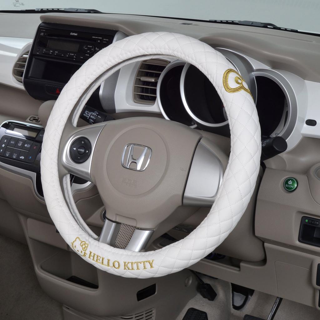 SEIWA Car Interior Steering Wheel Cover Hello Kitty KT489 White & Gold Steering HELLO KITTY