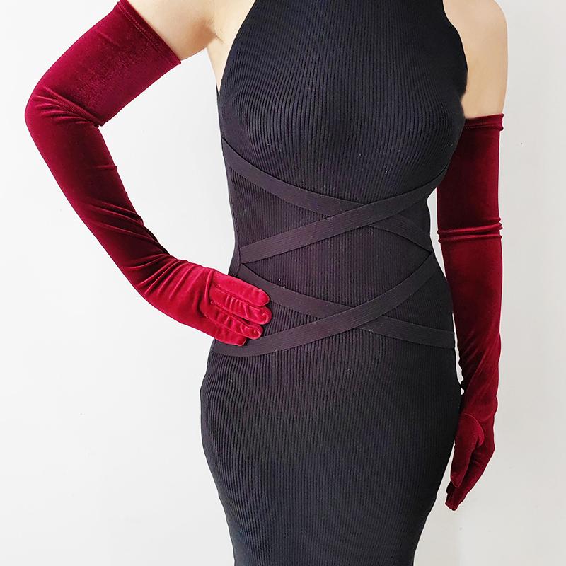 44cm 52cm 65cm Podzim Zima Teplé Dámské Banket Opera Jednobarevné Dlouhé Zlaté Sametové Rukavice Retro Elegantní Měkké Přiléhavé Nepřiléhavé Elastické