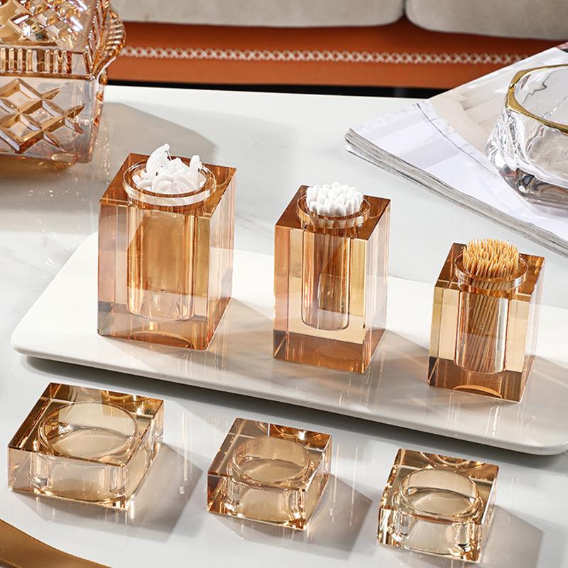 1PC Luxury Crystal Glass Toothpick Box Barrel Home Dining Table Hotel Cotton Swab Dental Floss Storage Box Jar Clear Glass Container