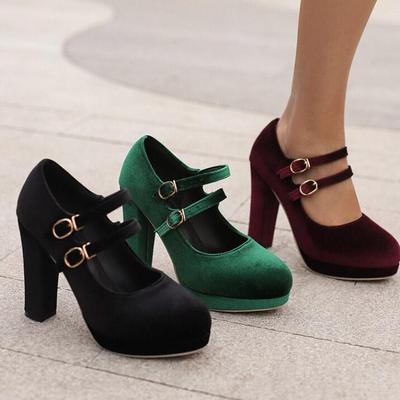 Q/Pojedyncze buty damskie na wysokim obcasie Eleganckie zamszowe, jednokolorowe, wodoodporne platformy na grubym obcasie, duże, niskie buty