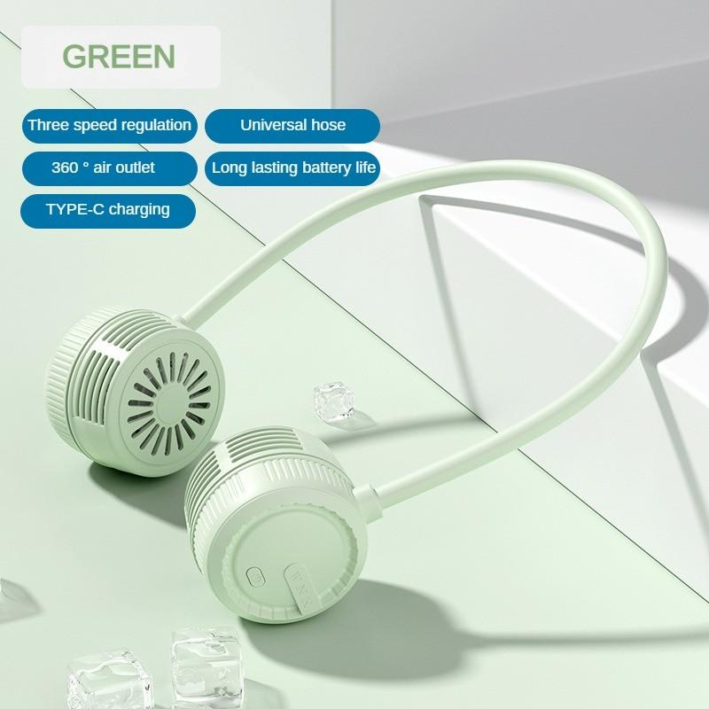 

Портативный электрический шейный вентилятор, складной, для улицы, маленький вентилятор, USB-перезаряжаемый, для путешествий, кемпинга, охлаждающий вентилятор зелёный