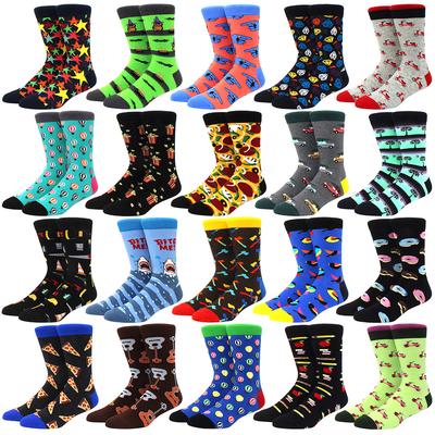 Brand New Men's Socks Colorful Combed Cotton Crew Socks Jacquard Striped Knee High Socks for Funny Men Business Casual Dress