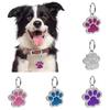 Pet Dog Puppy Paws Rhinestone Collar Tags Charm Pendant Key Ring Accessories