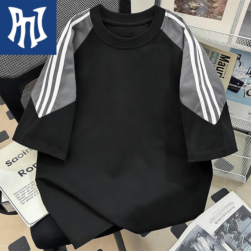 

PNJ Men s Summer Heavyweight Color-Block Stripe Round Neck T-Shirt M