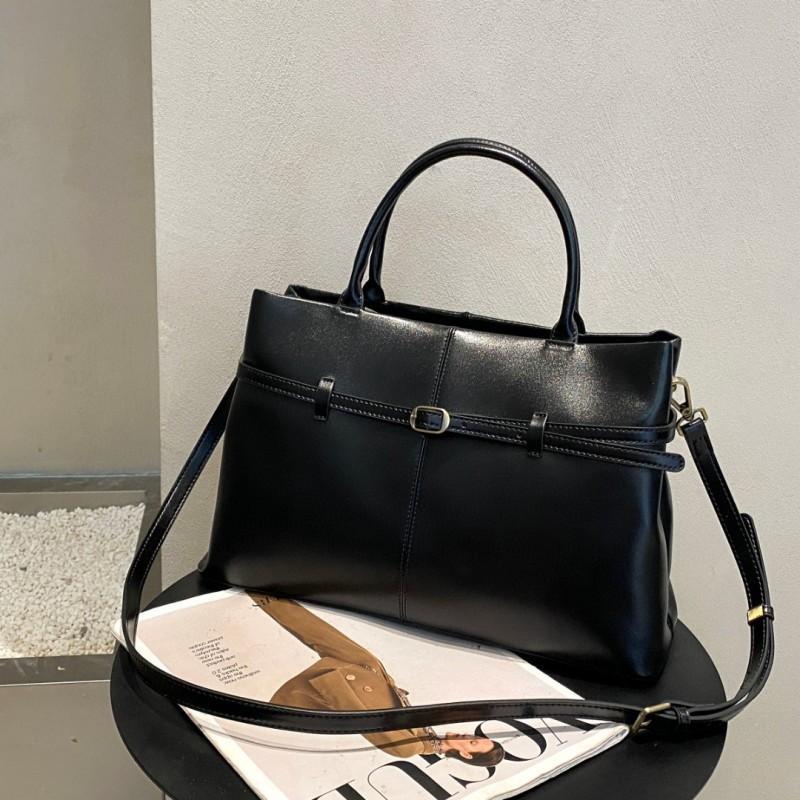2025 New Top-layer Vegetable Tanned Cowhide Large-capacity Tote Bag Belt Decoration Portable One-shoulder All-matching Commuter Women's