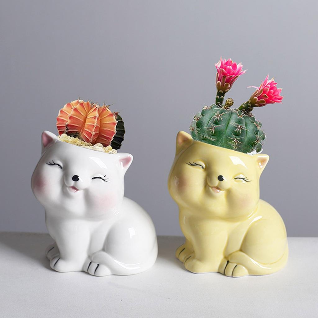 Ceramic Fleshy Plant Pot Kitten Planter Plant Flowerpot Ornament for Fleshy Plant Cactuses Container for Home Balcony