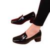 Time square head thick heel high heel single shoes women's 2025 new autumn British style small leather shoes medium heel patent leather women's shoes