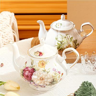 Elegantní květinová konvice Bone China se zlatým okrajem | Víceúčelový dárkový předmět inspirovaný Evropou pro čaj a kávu