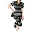 2025 Women's Knitted Striped Polo Dress - Slim Fit, Waist-Slimming, Mid-Length Trend