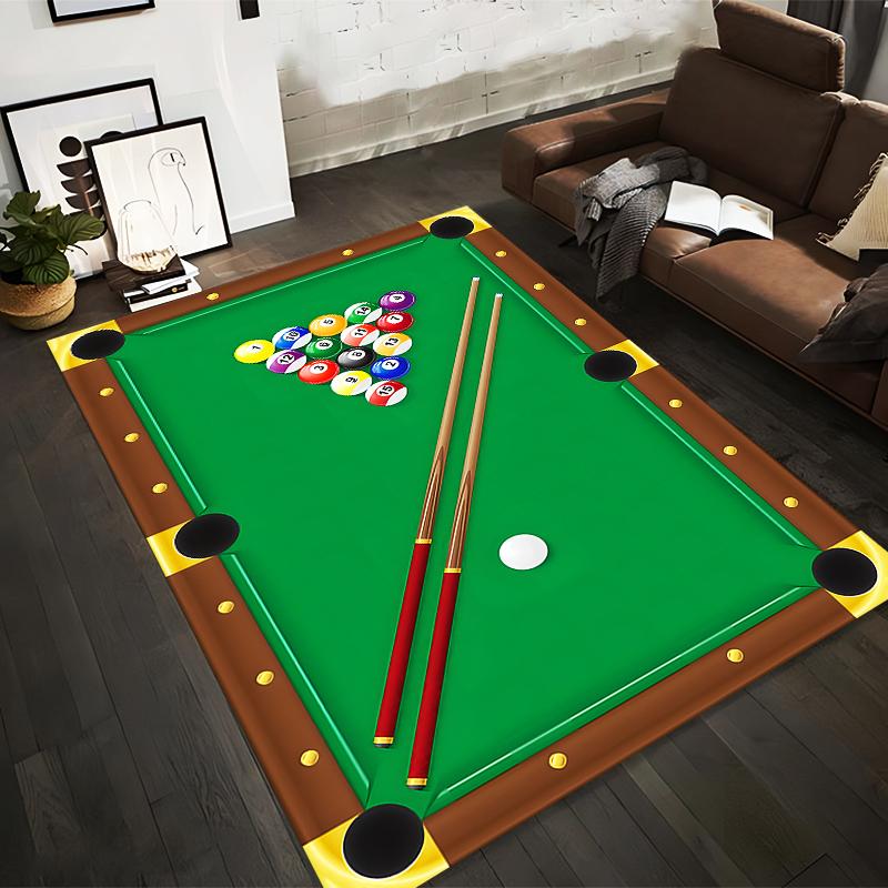 Billiard Table Design with Cues and Balls Non-slip Rug Suitable for Living Room and Bedroom Sofas Sofas