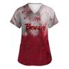 Women's Fashion Short Sleeve Halloween Print V-Neck Pocket Workwear Tops