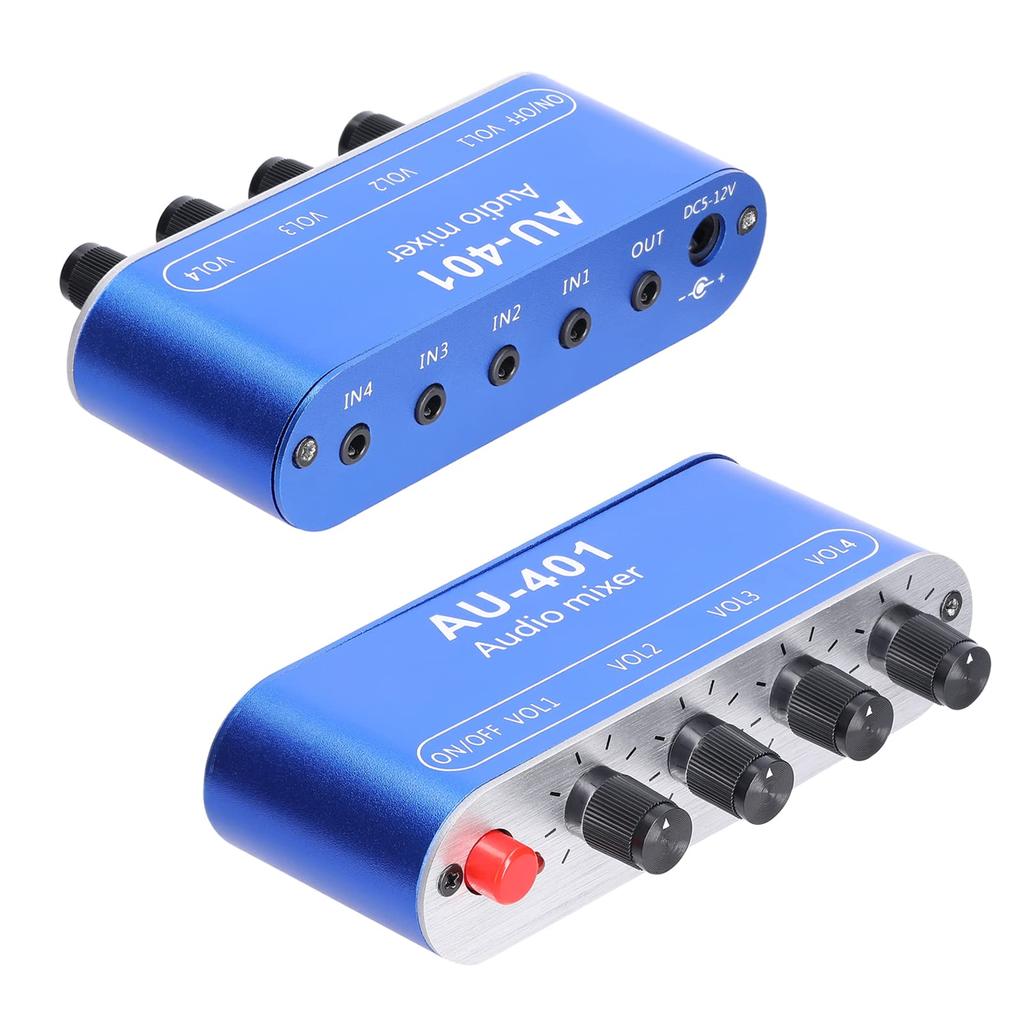 ERYUE 4 Input To 1 Output Stereo Audio Mixer with 4 Inputs and 1 Individually Controlled Sound Mixing Tool with Headphone Amplifier 3.5mm Output,