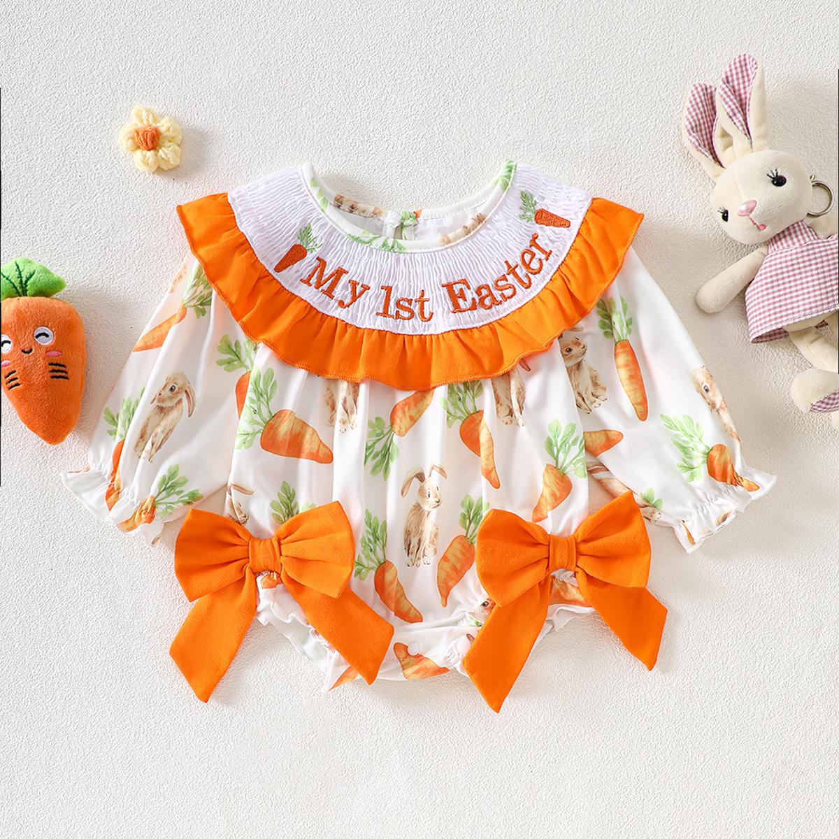 

Radish Print Baby Girl Romper with Bow 3-6 Months оранжевый