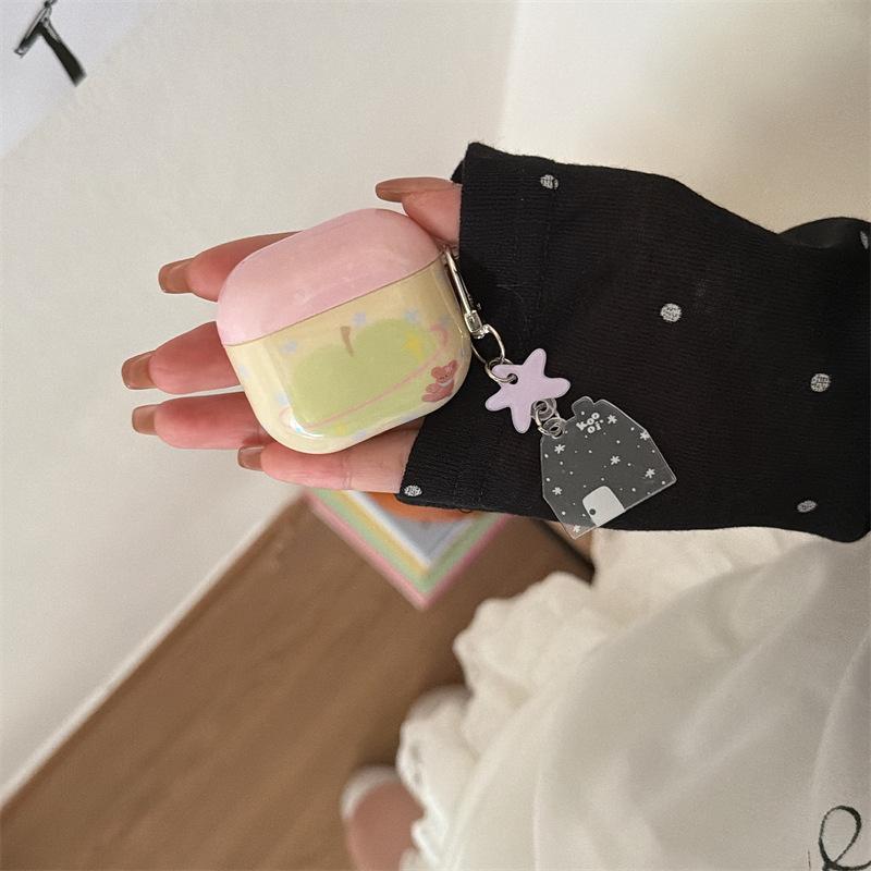 Cute green apple bear AirpodsPro1 earphone case for Apple 1/1/1 generation wireless bluetooth case