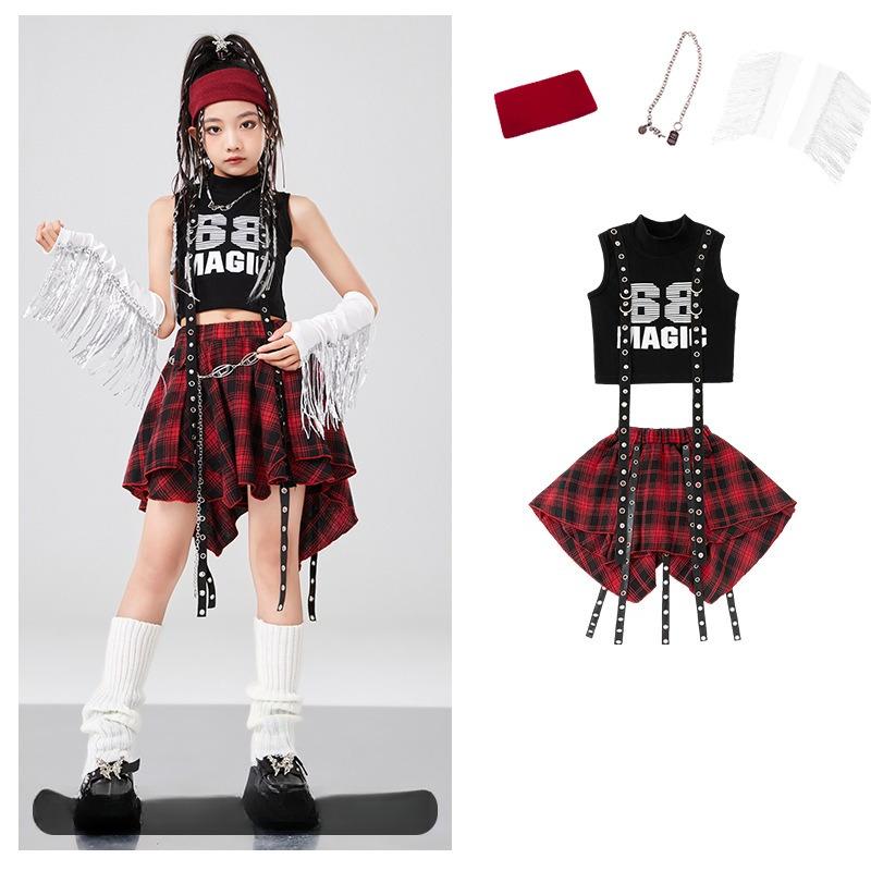 Kids Fashion Hiphop Design Clothes Set Girl Hip Hop Cropped T-shirt Skirt 2 Piece Dance Costume Suit Child Y2k Streetwear Outfit
